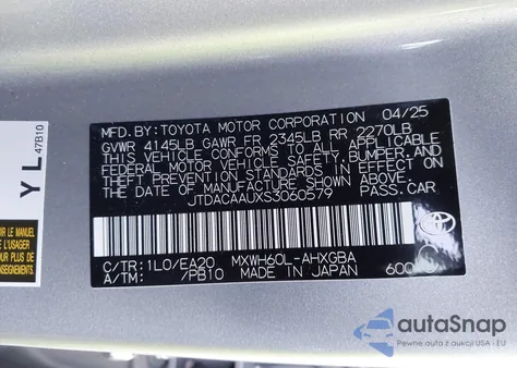 2025 Toyota Prius Xle z USA, uszkodzony, nr VIN JTDACAAUXS3060579